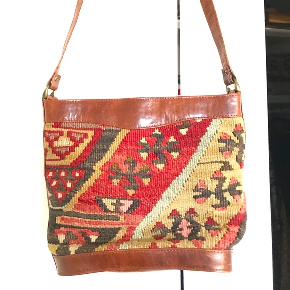 Hand Crafted Handbags - Vintage Leather and Killam Carpet Bag from Istanbul